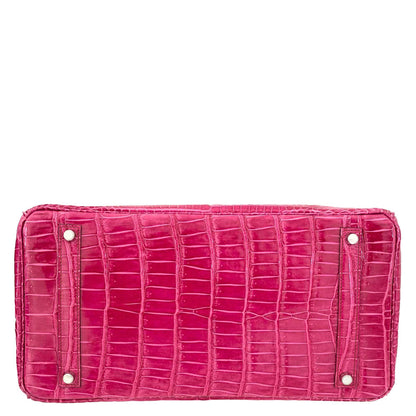 Hermes Birkin 35 Fuchsia Porosus Crocodile with Palladium Hardware - 2011, O Square