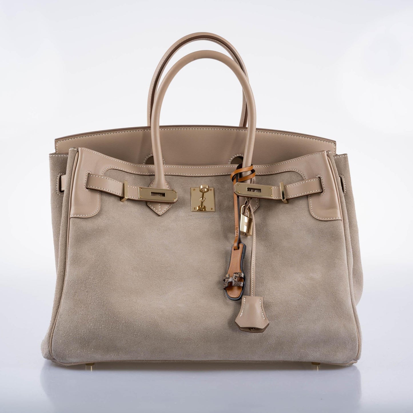 Hermes Birkin 35 Grizzly Argile Veau Doblis Suede & Swift Permabrass Hardware - 2014, R Square