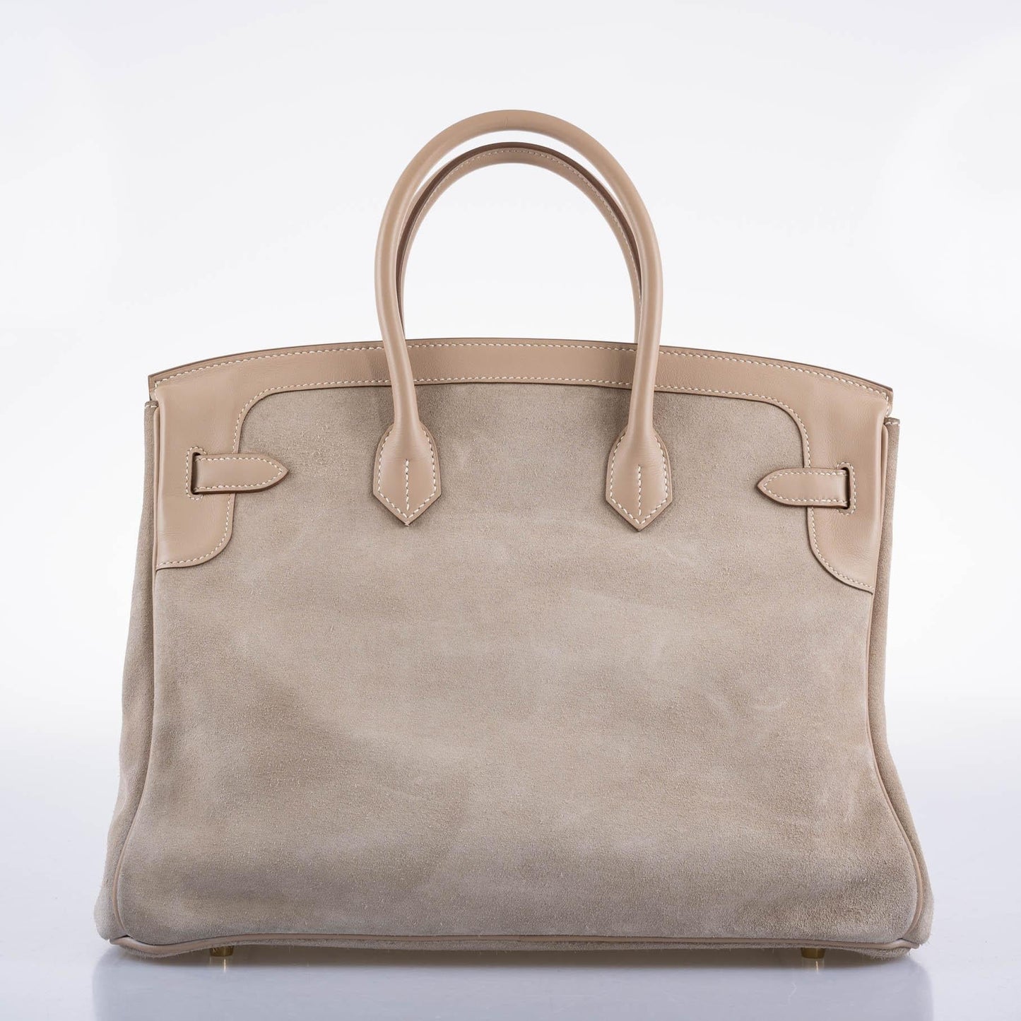 Hermes Birkin 35 Grizzly Argile Veau Doblis Suede & Swift Permabrass Hardware - 2014, R Square