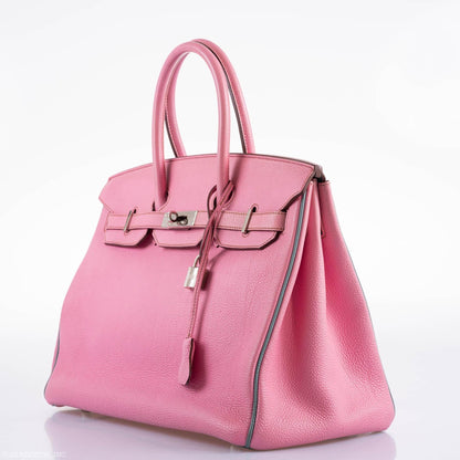 Hermes Birkin 35 HSS 5P Bubblegum Pink & Celeste Togo Palladium Hardware - 2011, Square O