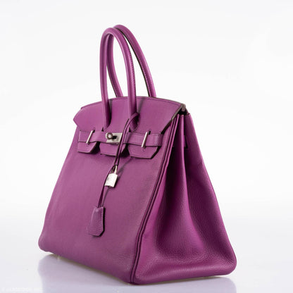 Hermes Birkin 35 HSS Cyclamen & Iris Chèvre Goatskin Brushed Palladium Hardware - 2009 M, Square