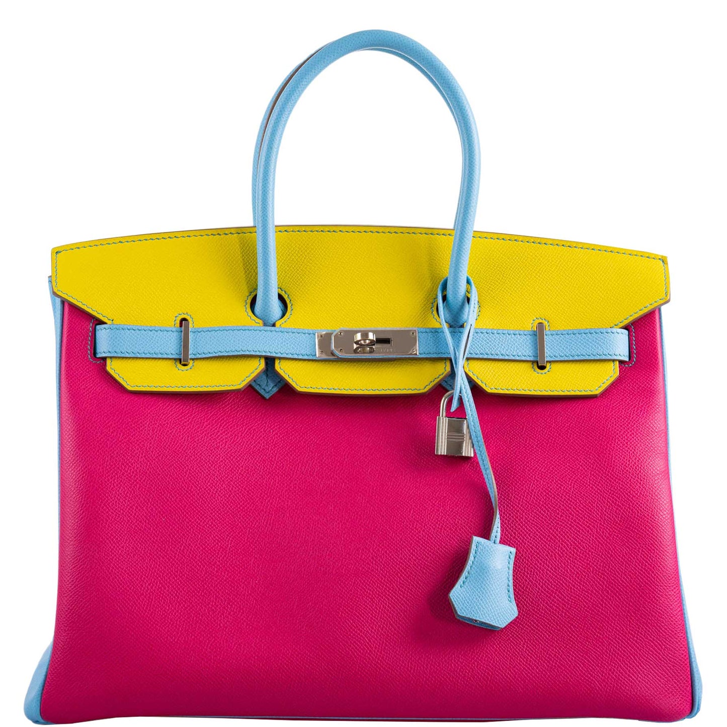 Hermes Birkin 35 HSS Rose Tyrien, Blue Celeste, Lime Epsom Palladium Hardware - 2011, O