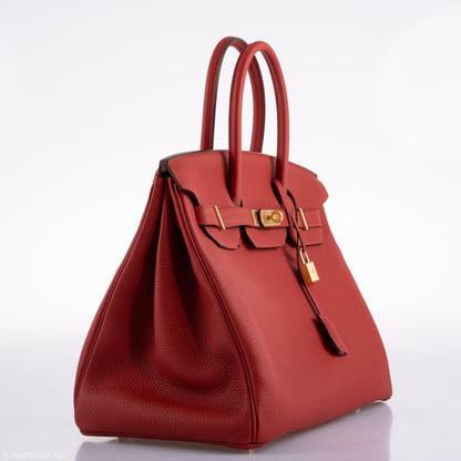 Hermes Birkin 35 HSS Rouge Vif Togo Brushed Gold Hardware - 2020, Y