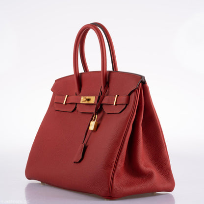 Hermes Birkin 35 HSS Rouge Vif Togo Brushed Gold Hardware - 2020, Y