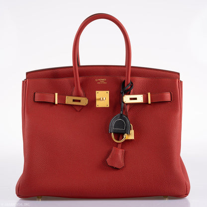 Hermes Birkin 35 HSS Rouge Vif Togo Brushed Gold Hardware - 2020, Y