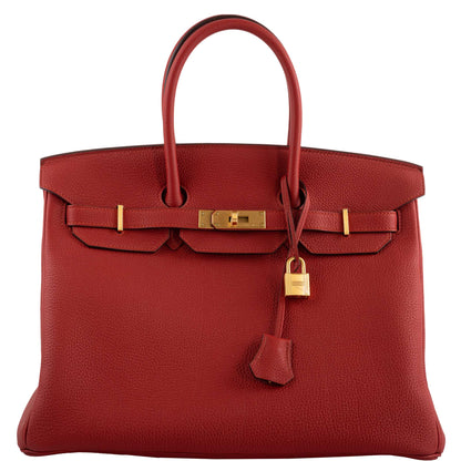 Hermes Birkin 35 HSS Rouge Vif Togo Brushed Gold Hardware - 2020, Y