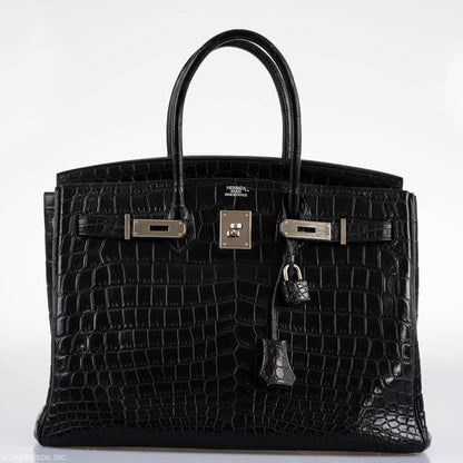 Hermes Birkin 35 Matte Black Nilo Crocodile with Palladium Hardware - 2011, O Square