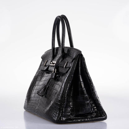 Hermes Birkin 35 Matte Black Nilo Crocodile with Palladium Hardware - 2011, O Square