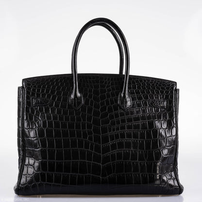 Hermes Birkin 35 Matte Black Nilo Crocodile with Palladium Hardware - 2011, O Square