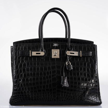 Hermes Birkin 35 Matte Black Nilo Crocodile with Palladium Hardware - 2011, O Square