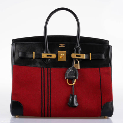 Hermes Birkin 35 Red Potamos Canvas & Black Box with Gold Hardware - 2006, J Square