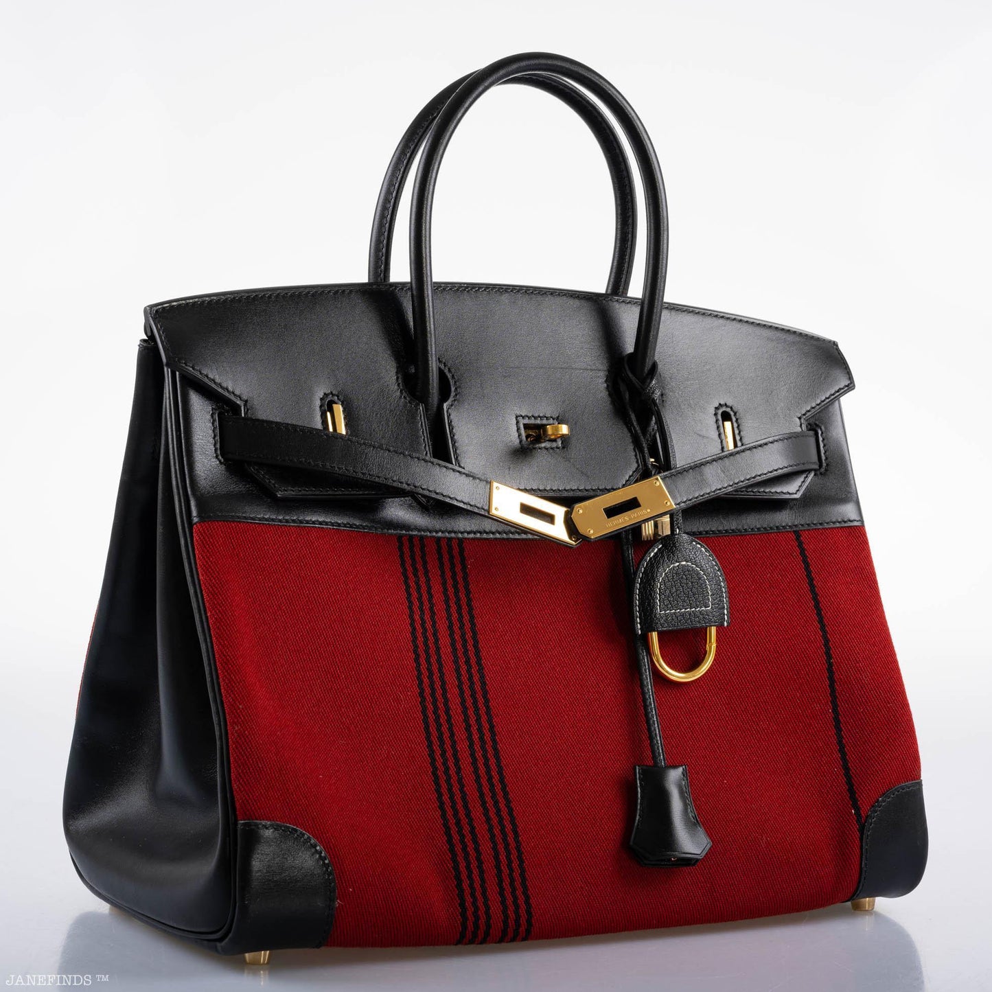 Hermes Birkin 35 Red Potamos Canvas & Black Box with Gold Hardware - 2006, J Square