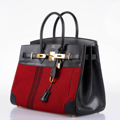 Hermes Birkin 35 Red Potamos Canvas & Black Box with Gold Hardware - 2006, J Square