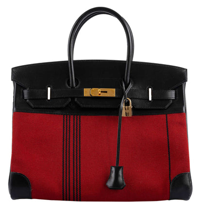 Hermes Birkin 35 Red Potamos Canvas & Black Box with Gold Hardware - 2006, J Square