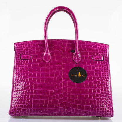 Hermes Birkin 35 Rose Scheherazade Shiny Porosus Crocodile Palladium Hardware - 2013, Q Square