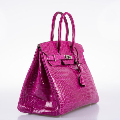 Hermes Birkin 35 Rose Scheherazade Shiny Porosus Crocodile Palladium Hardware - 2013, Q Square