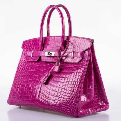 Hermes Birkin 35 Rose Scheherazade Shiny Porosus Crocodile Palladium Hardware - 2013, Q Square