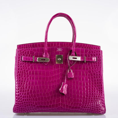 Hermes Birkin 35 Rose Scheherazade Shiny Porosus Crocodile Palladium Hardware - 2013, Q Square