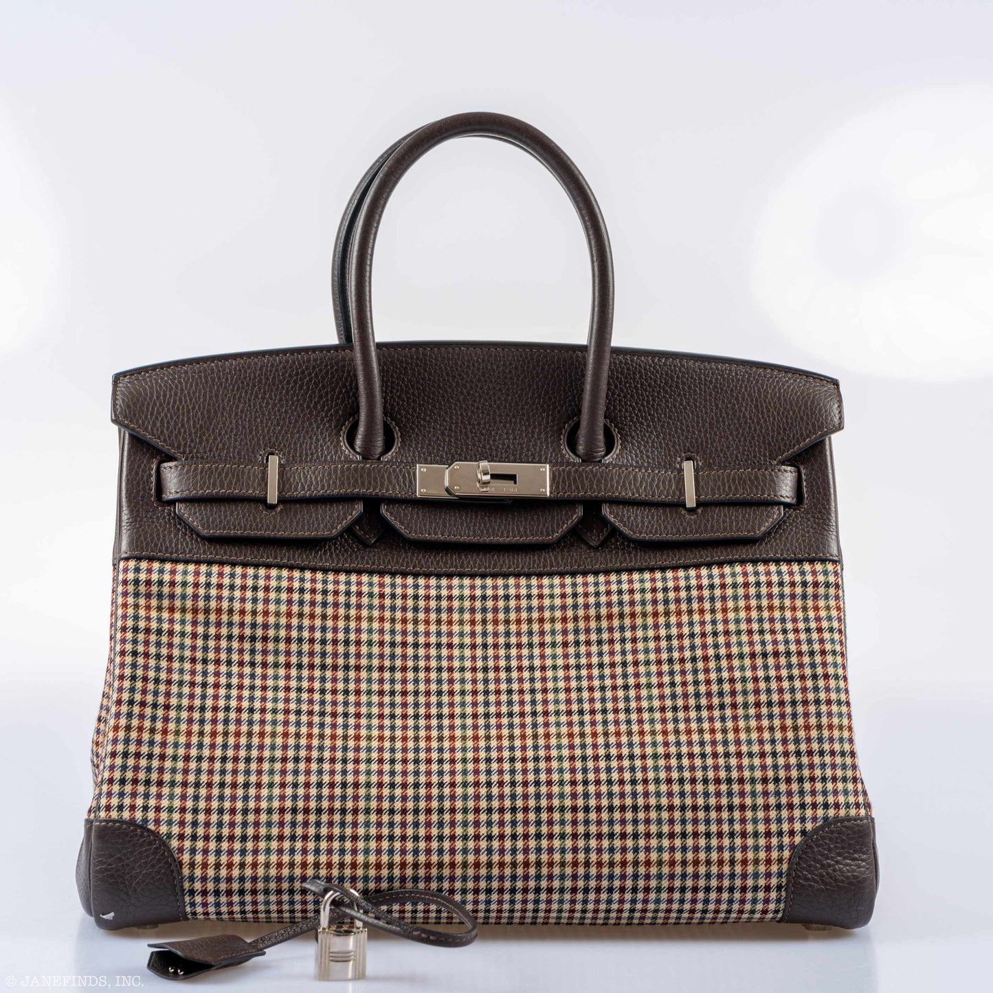 Hermes Birkin 35 Togo And Plaid Wool Lainage Palladium Hardware -Runway Bag