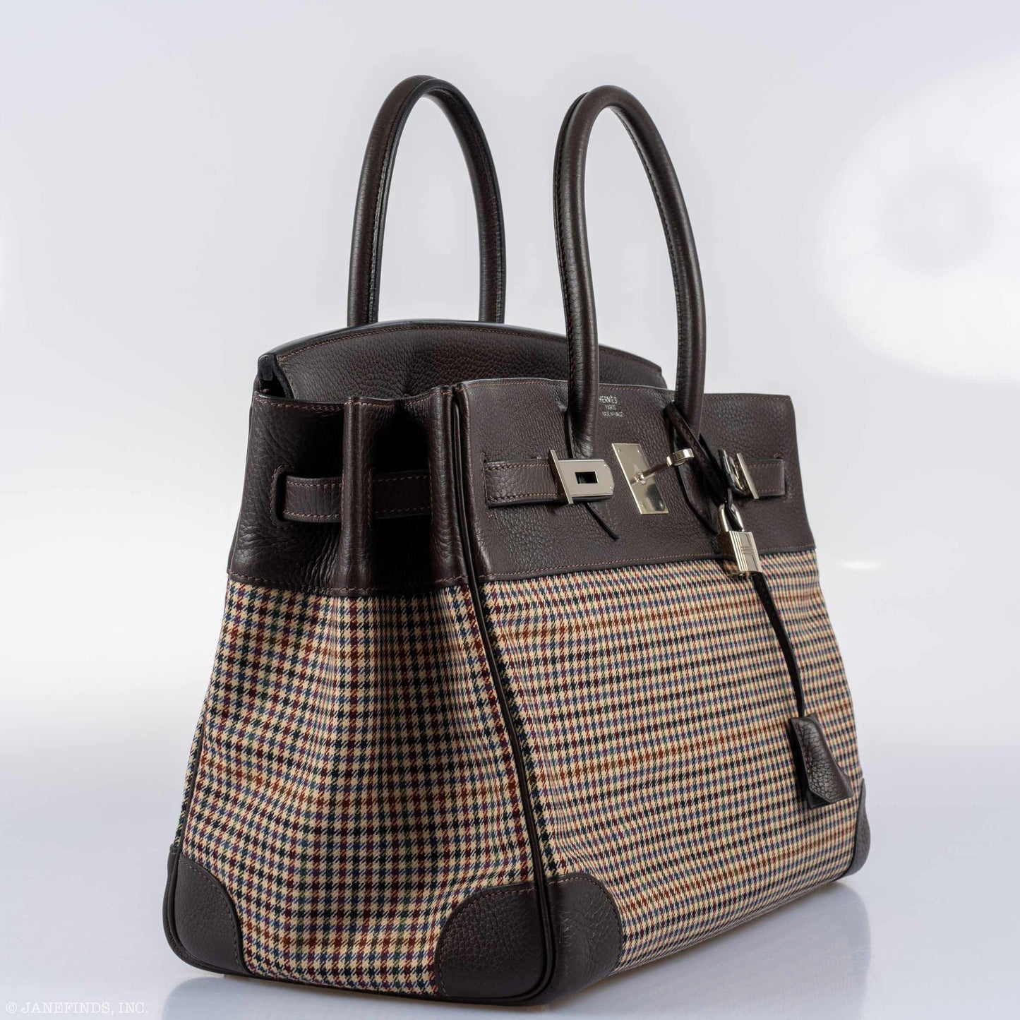 Hermes Birkin 35 Togo And Plaid Wool Lainage Palladium Hardware -Runway Bag