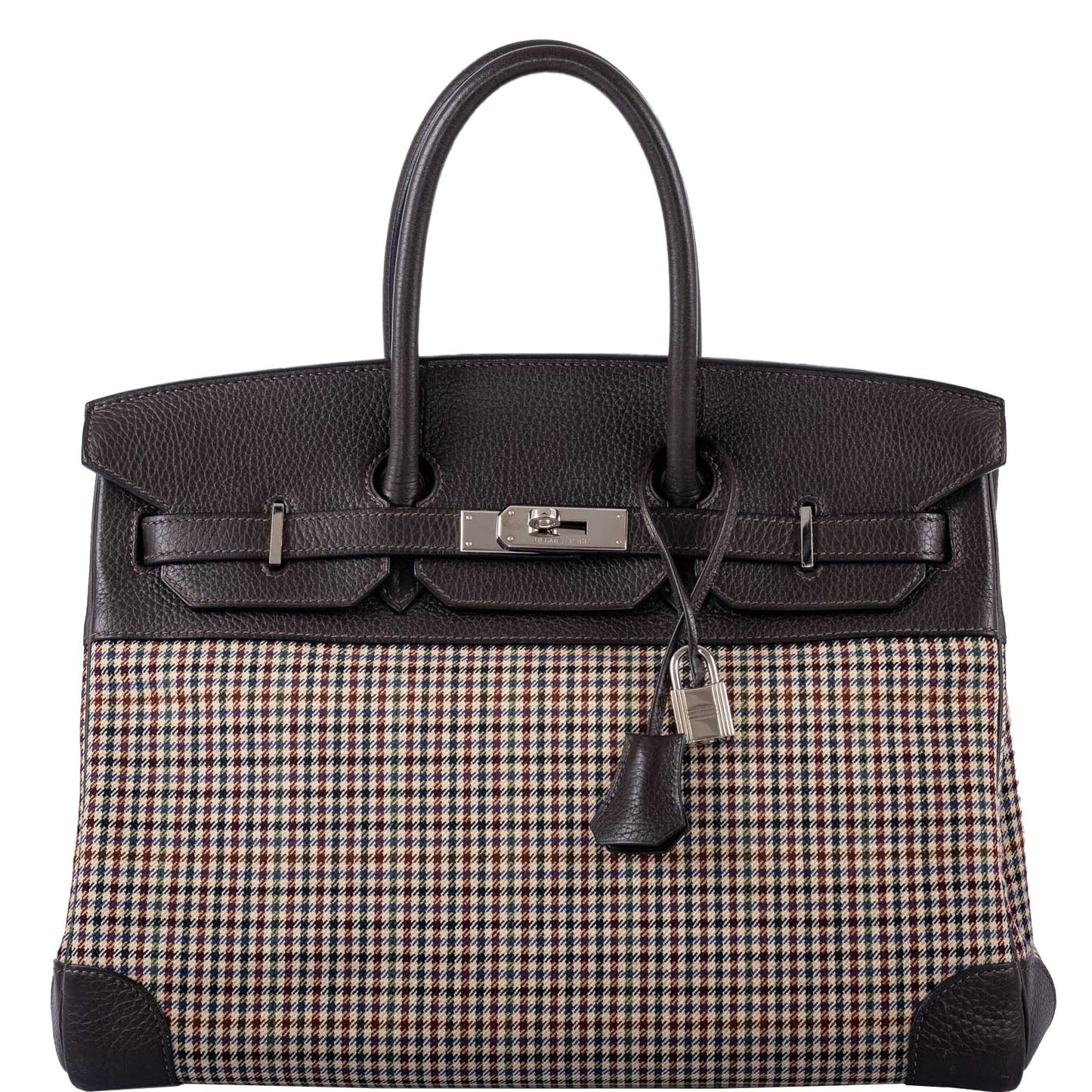 Hermes Birkin 35 Togo And Plaid Wool Lainage Palladium Hardware -Runway Bag