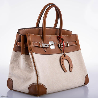 Hermes Birkin 35 Toile & Barenia with Palladium Hardware - 2009, M Square