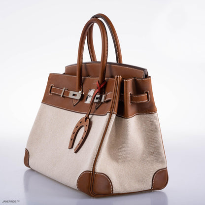 Hermes Birkin 35 Toile & Barenia with Palladium Hardware - 2009, M Square