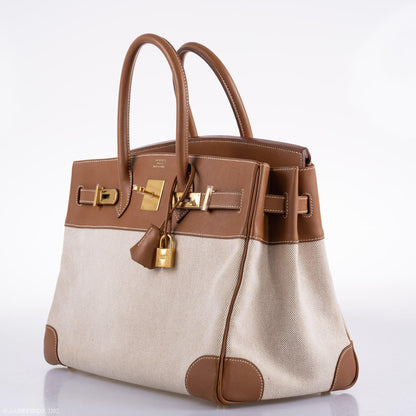 Hermes Birkin 35 Toile & Gold Epsom Gold Hardware