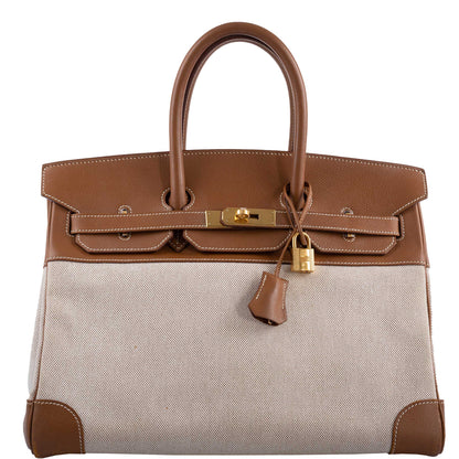 Hermes Birkin 35 Toile & Gold Epsom Gold Hardware