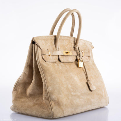 Hermes Birkin 40 Beige Veau Doblis Suede with Gold Hardware - 1986, P Circle