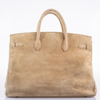 Hermes Birkin 40 Beige Veau Doblis Suede with Gold Hardware - 1986, P Circle