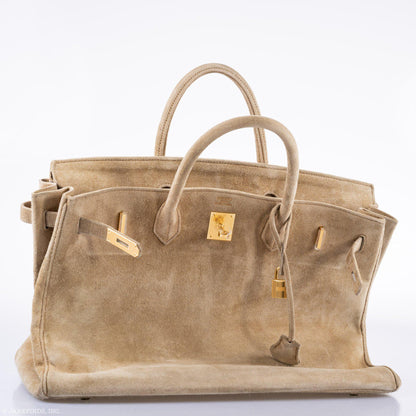 Hermes Birkin 40 Beige Veau Doblis Suede with Gold Hardware - 1986, P Circle