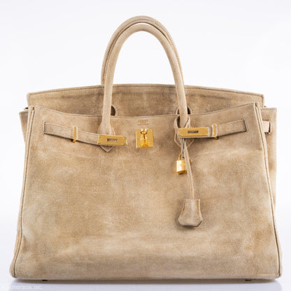 Hermes Birkin 40 Beige Veau Doblis Suede with Gold Hardware - 1986, P Circle