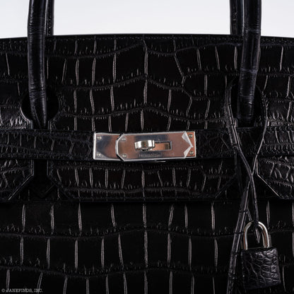 Hermes Birkin 40 Black Matte Porosus Crocodile Palladium Hardware