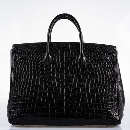 Hermes Birkin 40 Black Matte Porosus Crocodile Palladium Hardware