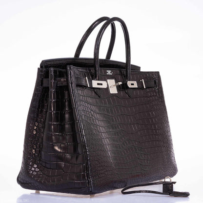 Hermes Birkin 40 Black Matte Porosus Crocodile Palladium Hardware