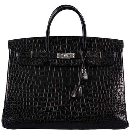 Hermes Birkin 40 Black Matte Porosus Crocodile Palladium Hardware