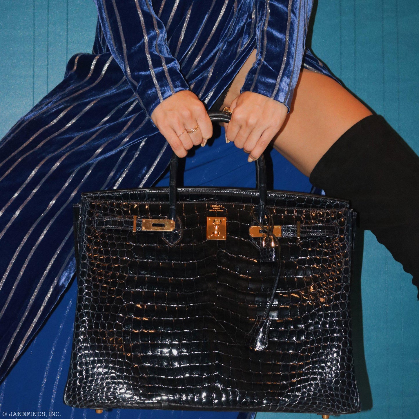 Hermes Birkin 40 Blue Nuit Porosus Crocodile Gold Hardware - 2016, X