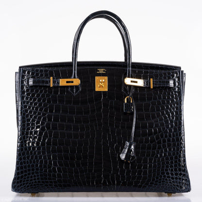 Hermes Birkin 40 Blue Nuit Porosus Crocodile Gold Hardware - 2016, X