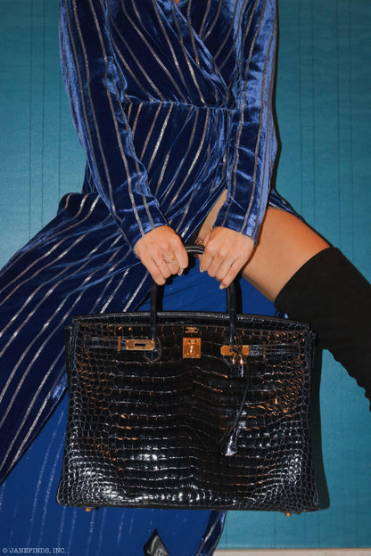 Hermes Birkin 40 Blue Nuit Porosus Crocodile Gold Hardware - 2016, X