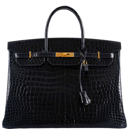 Hermes Birkin 40 Blue Nuit Porosus Crocodile Gold Hardware - 2016, X