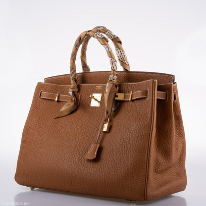 Hermes Birkin 40 Gold Fjord Leather Gold Hardware - Square L