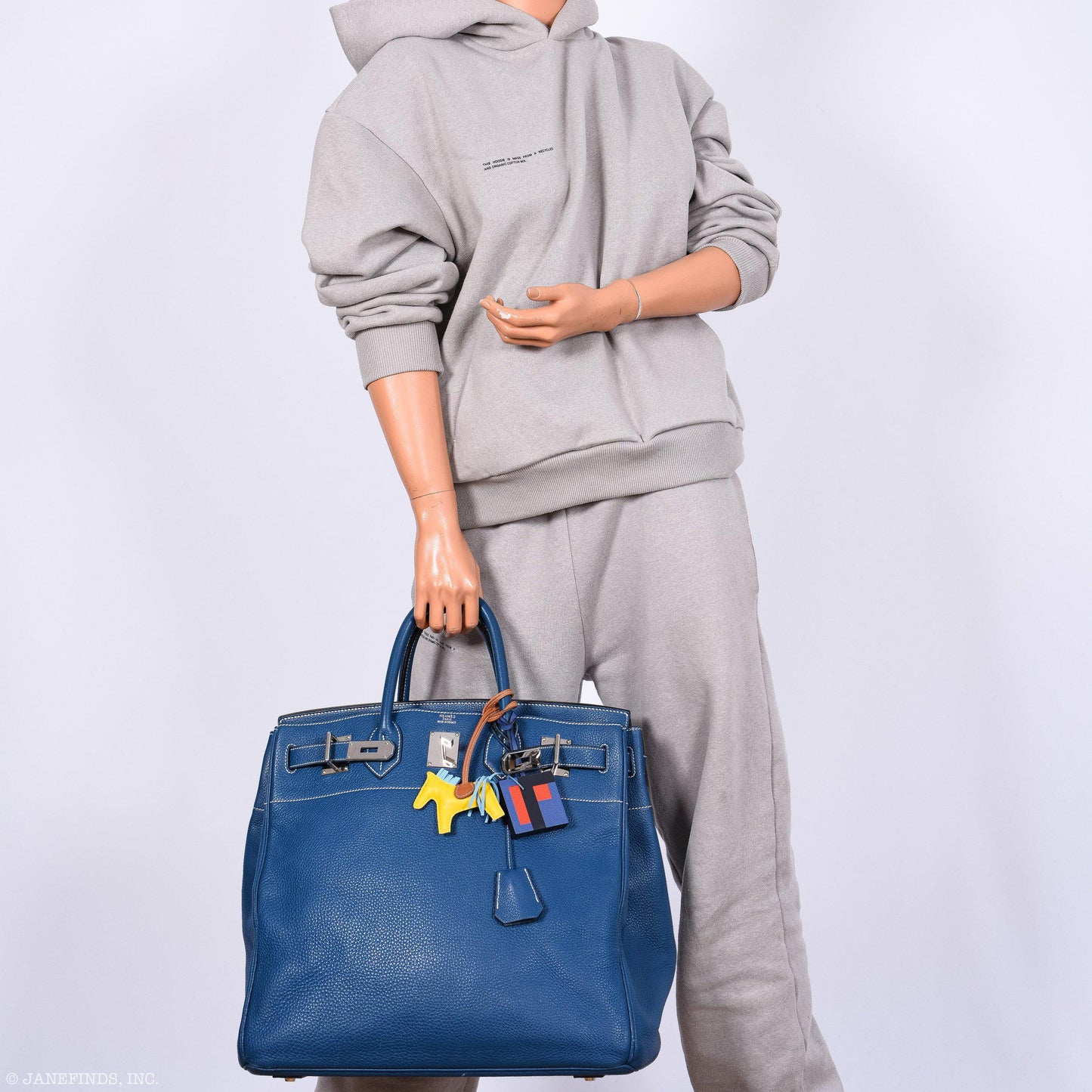 Hermes Birkin 40 HAC Blue Thalassa Togo & White Stitching Palladium Hardware - 2003, G Square