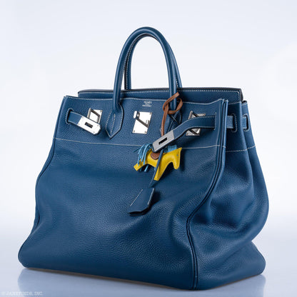 Hermes Birkin 40 HAC Blue Thalassa Togo & White Stitching Palladium Hardware - 2003, G Square