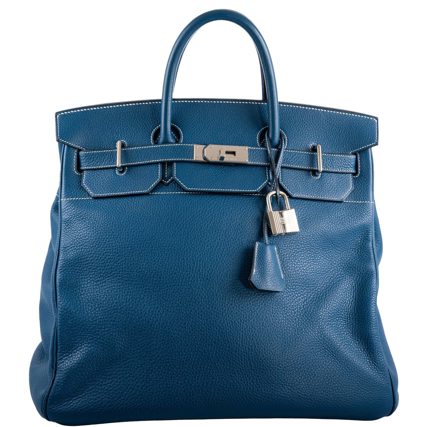 Hermes Birkin 40 HAC Blue Thalassa Togo & White Stitching Palladium Hardware - 2003, G Square