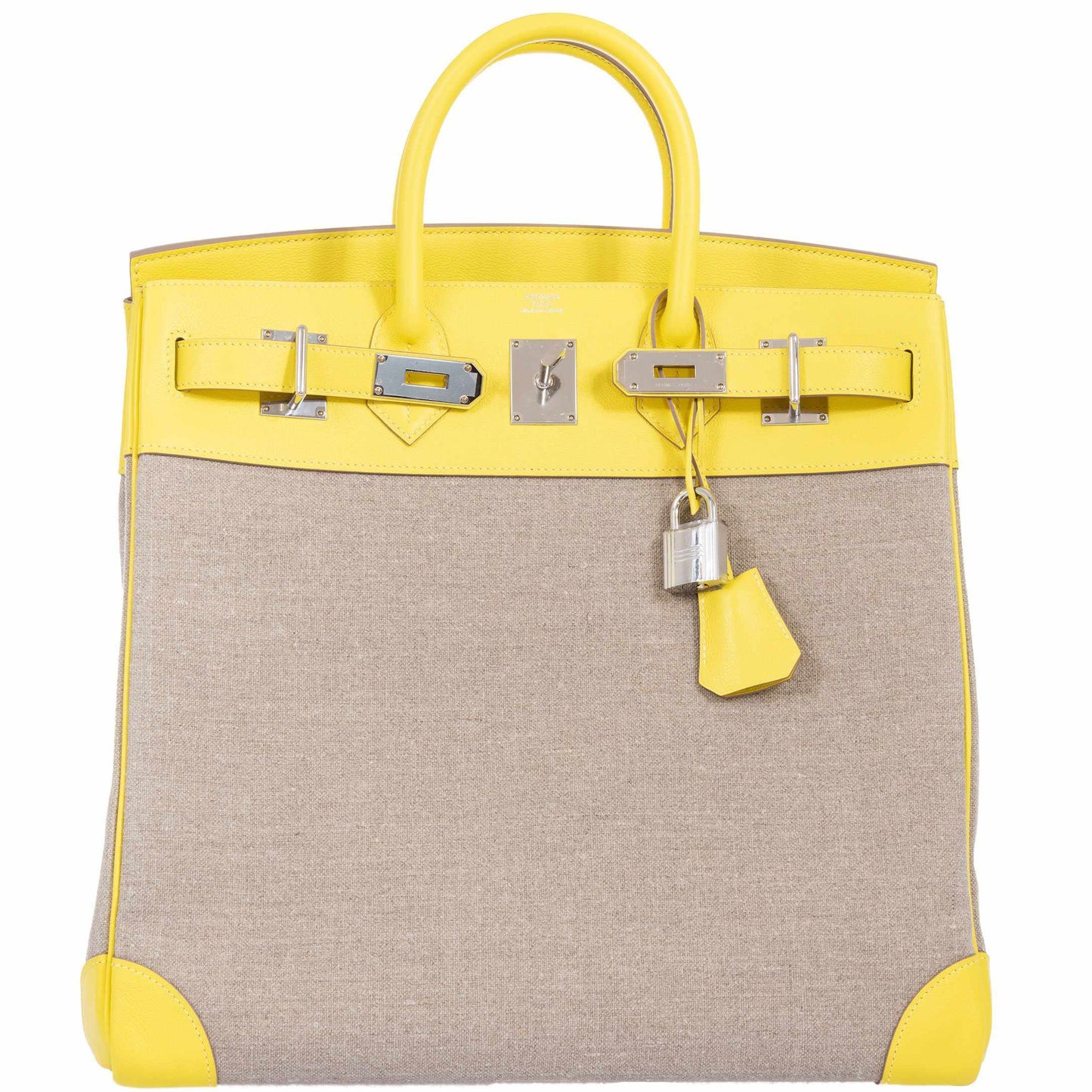 Hermes Birkin 40 HAC Lime & Ficelle Evercolor Toile De Camp Palladium Hardware