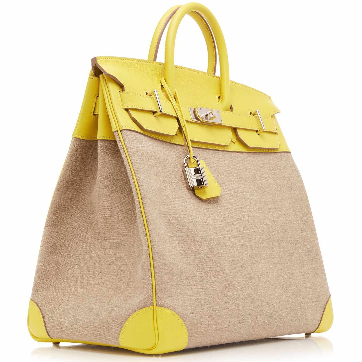 Hermes Birkin 40 HAC Lime & Ficelle Evercolor Toile De Camp Palladium Hardware