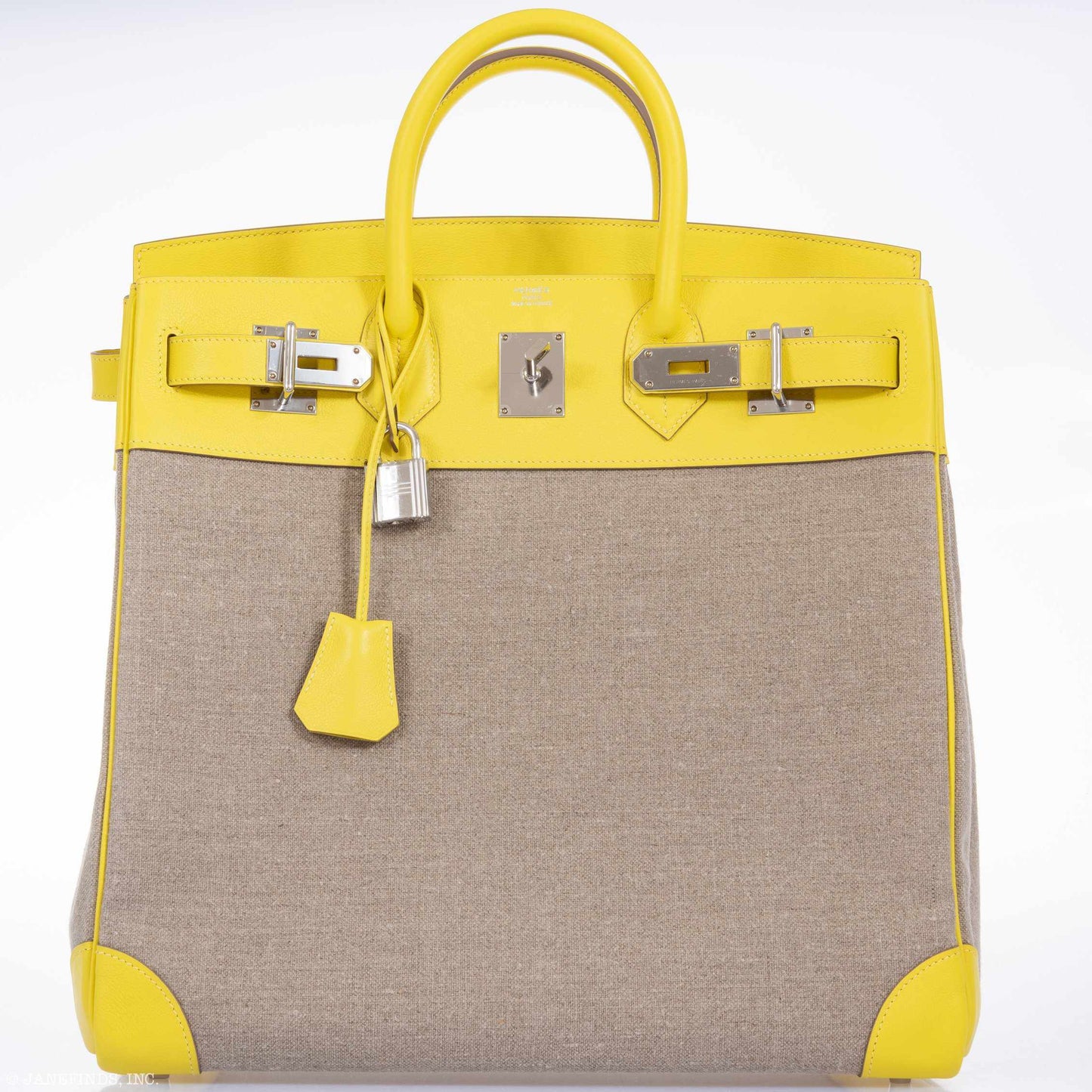 Hermes Birkin 40 HAC Lime & Ficelle Evercolor Toile De Camp Palladium Hardware