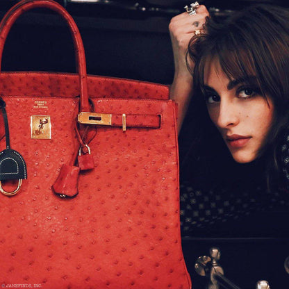 Hermes Birkin 40 Rouge Vif Ostrich with Gold Hardware - 1993, W Circle