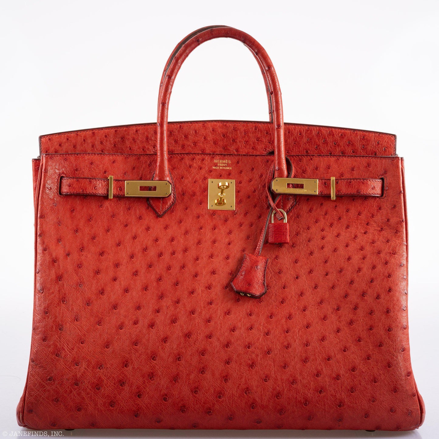 Hermes Birkin 40 Rouge Vif Ostrich with Gold Hardware - 1993, W Circle